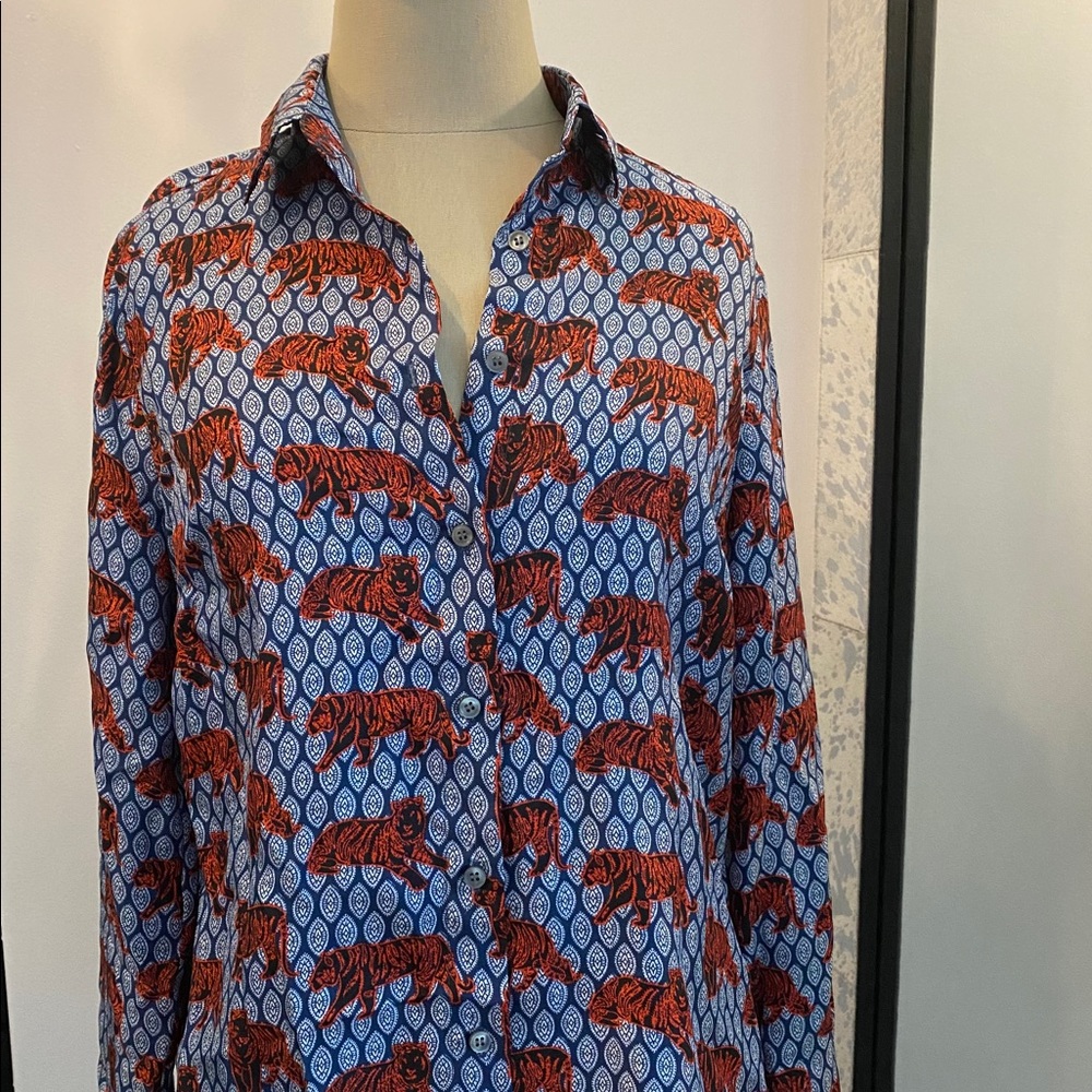 J Crew Silk Tiger Print Shirt Size 4